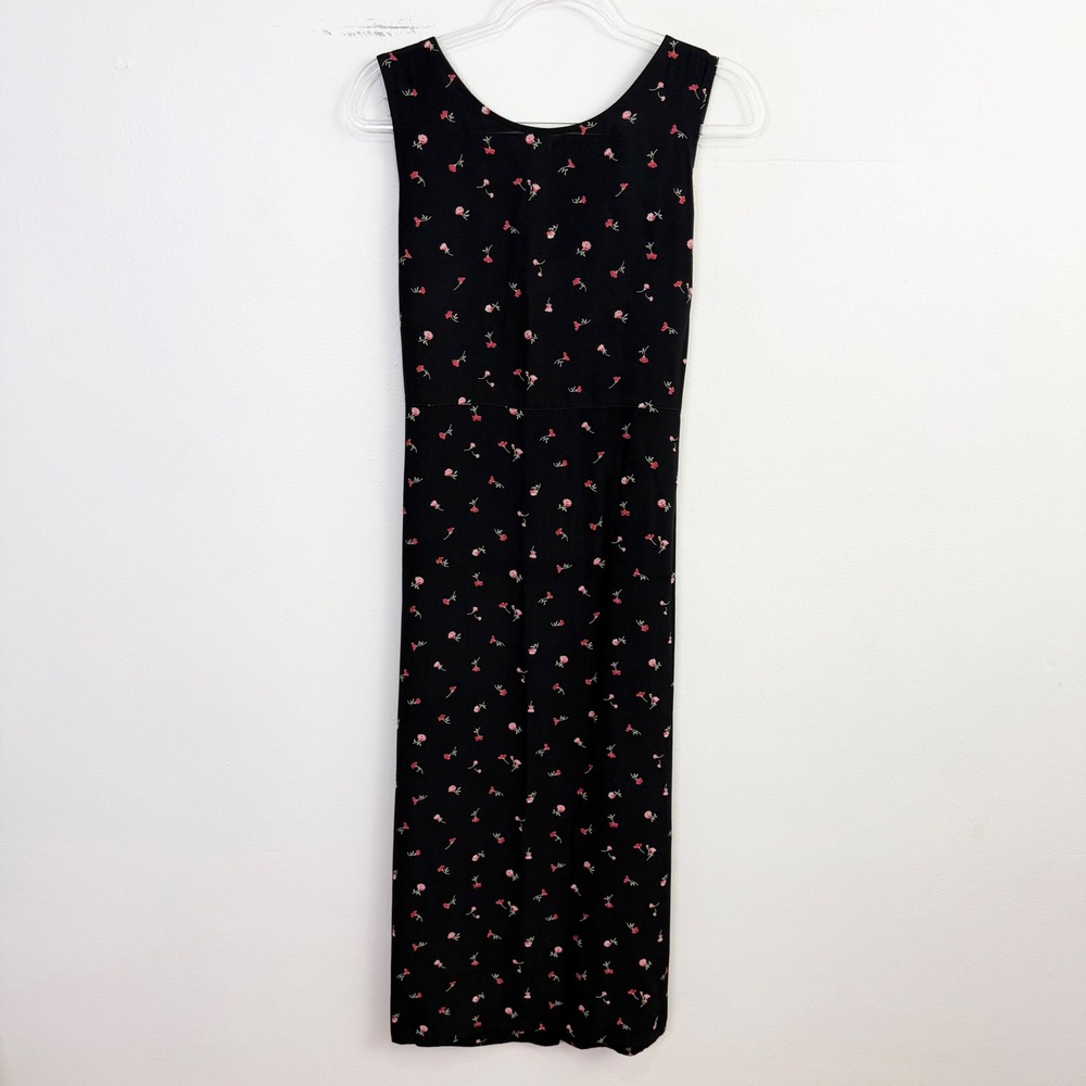Vintage Y2K Gap Black Floral Sleeveless Midi Dress Size 12